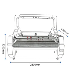 External dimensions drawing of the 1812 four-head vision fabric cutter
