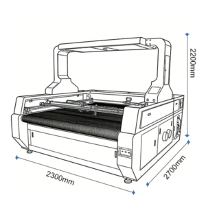 External dimensions drawing of the 1812 top-vision fabric laser cutter
