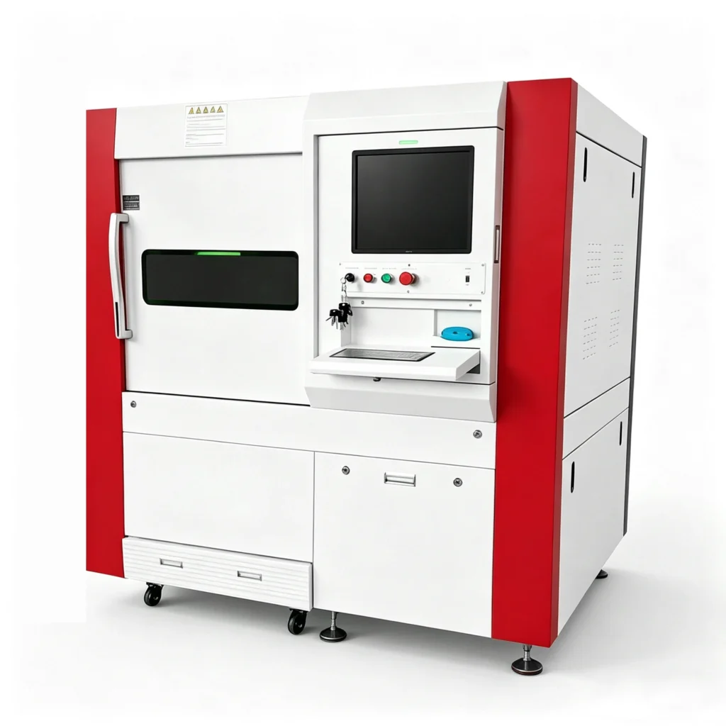 6060FL fiber laser cutter with enclosed cabinet and integrated control screen