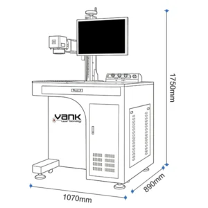 Plano de dimensiones de la estación de marcaje láser UV de sobremesa y su mueble de soporte