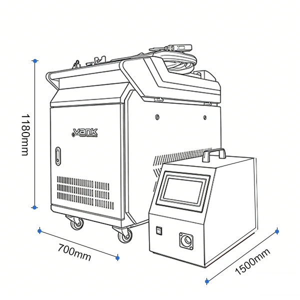 Dimension drawing of the 4-in-1 laser welding cabinet and wire feeder
