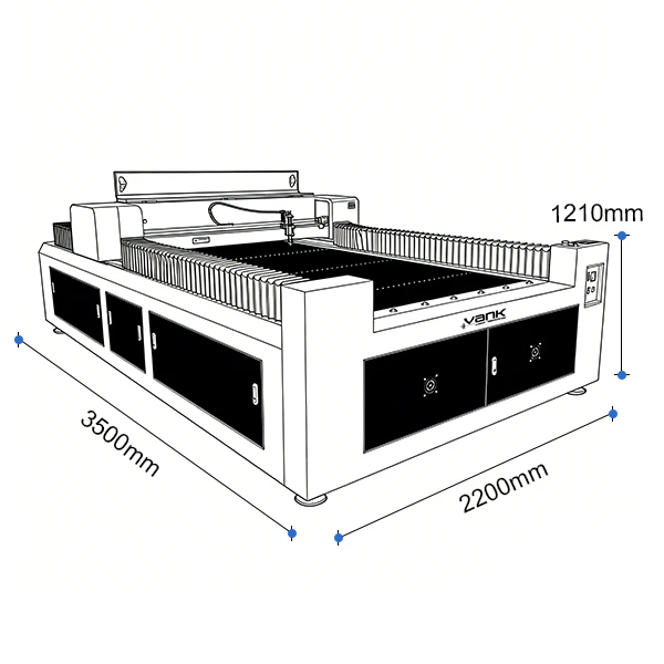 Dimension drawing of the H-1325 large-format CO2 laser cutter