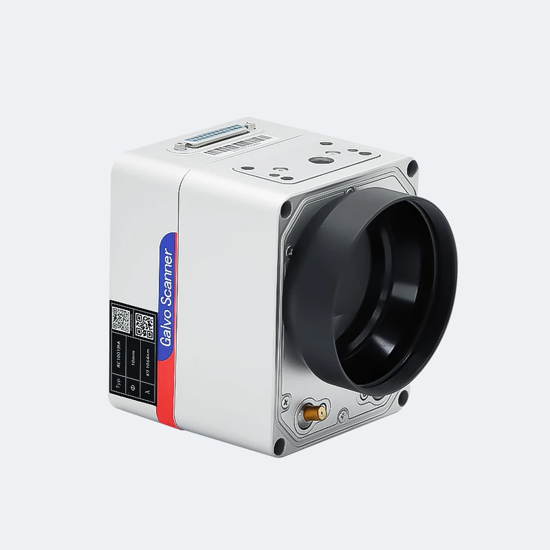 Galvanometer scan head for laser marking with a round front aperture