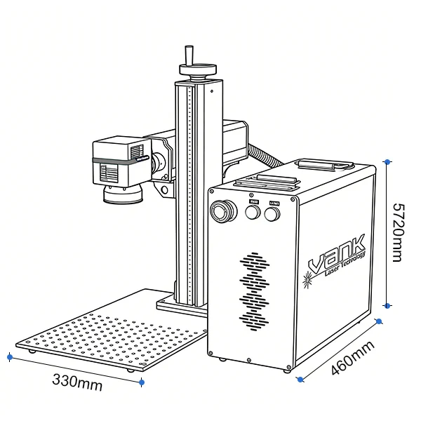 Dimension drawing of the split fiber laser marker and separate cabinet