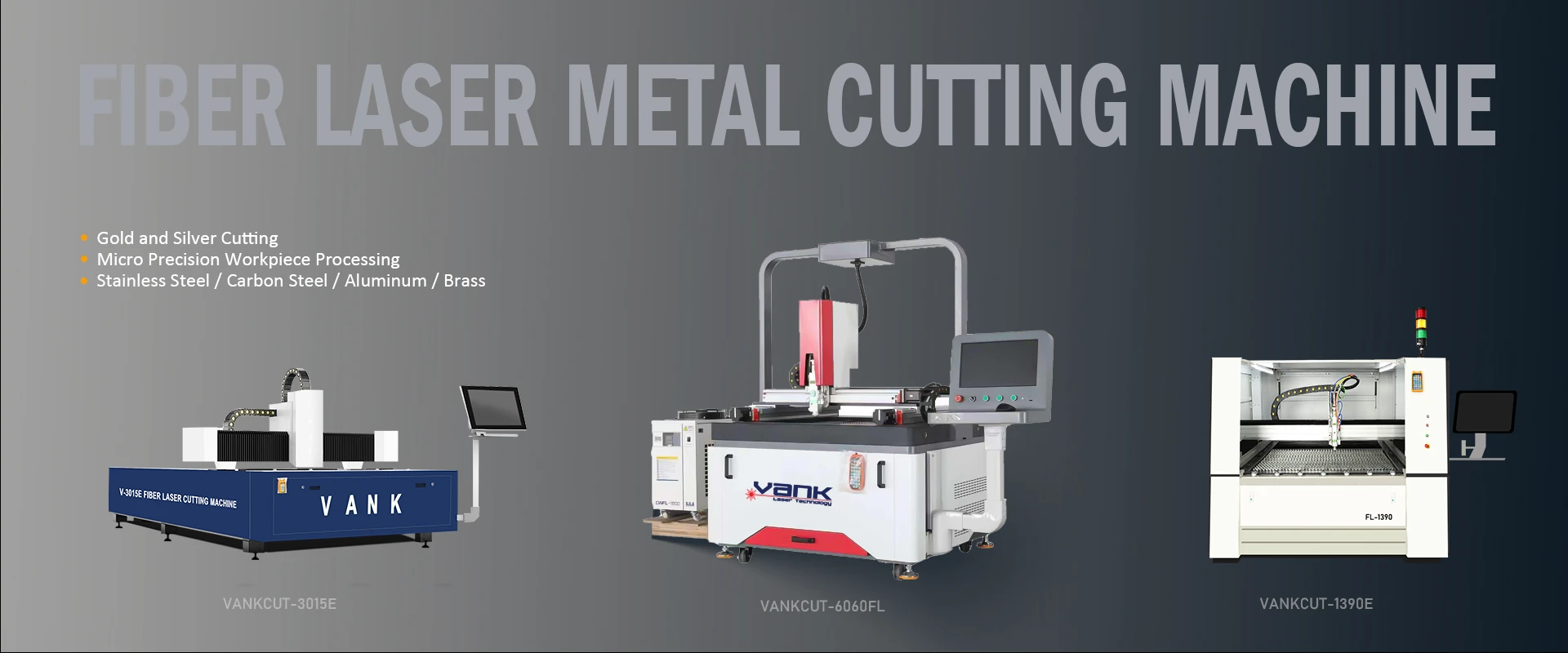 VANK fiber laser metal cutting machines shown in three machine configurations
