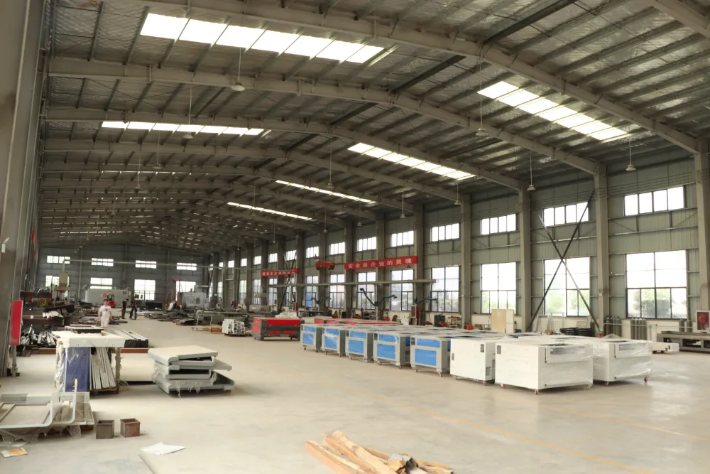Laser equipment assembly workshop with rows of machines