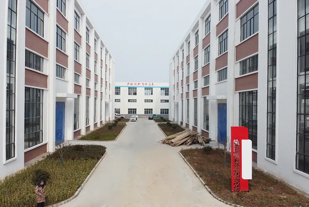 Factory buildings facing a central access road