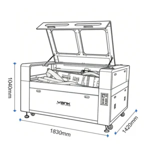 Dimension drawing of the dual-head VankCut-1610 CO2 cutter