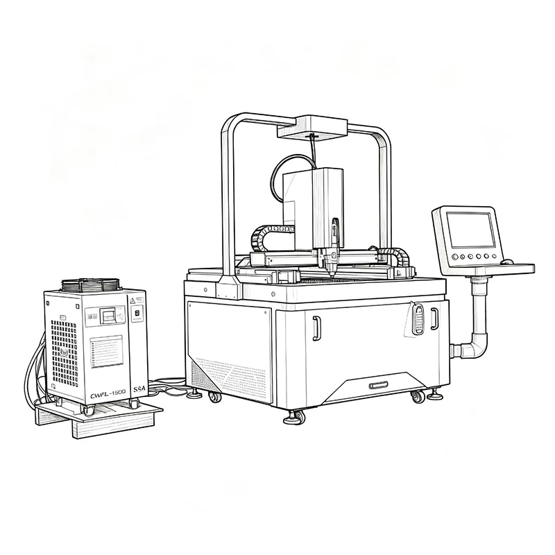 Layout drawing of the open VankCut-6060FL cutter, external unit and control panel