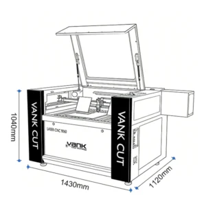 Dimension drawing of the VankCut-9060 CO2 laser cutter